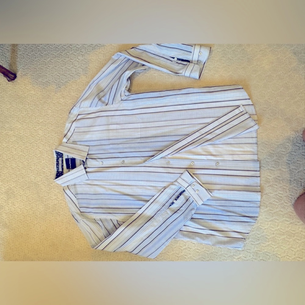 Tommy Bahama Blue and White Striped Casual Button Down Shirt